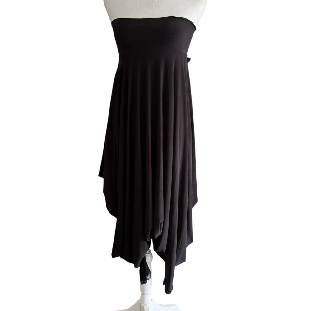 Vintage Michal Negrin Black Flowy Strapless Romper Playsuit Lagenlook Harem XS